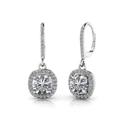 Cushion Halo Drop Earrings