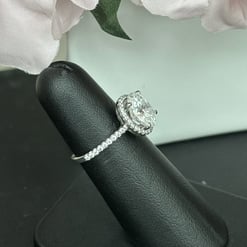 3.30 Tcw Oval Moissanite Colorless Halo Sidestone Engagement Ring