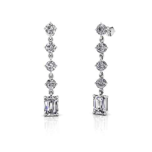 Round And Emerald Drop Earrings