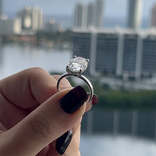 5.84 TCW Elongated Oval Moissanite Colorless Hidden Halo Solitaire Engagement Ring