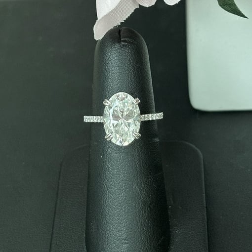 7.00 Tcw Elongated Oval Moissanite Colorless Double Hidden Halo Engagement Ring