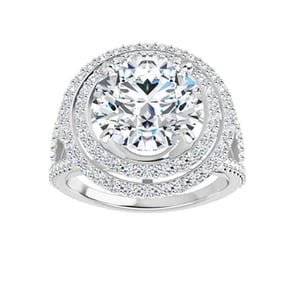 Round Moissanite Double Halo Pave Engagement Ring - 2.00tcw - 4.60tcw