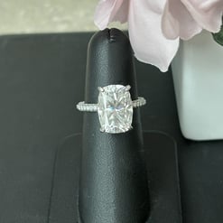 9.50 Tcw Suspended Elongated Cushion Hidden Halo Pave Engagement Ring