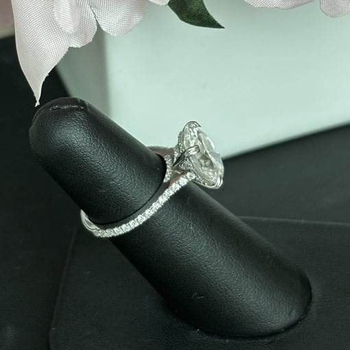 7.00 Tcw Elongated Oval Moissanite Colorless Double Hidden Halo Engagement Ring