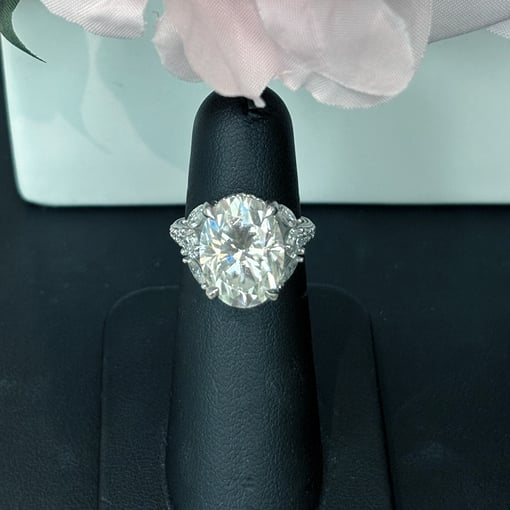 12.00 Tcw Oval Moissanite Colorless Sidestone Cocktail Engagement Ring