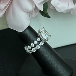 6.25 Tcw Elongated Oval Moissanite Colorless Hidden Halo Wedding Set Ring