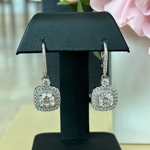 8.00 Tcw Cushion Moissanite Colorless Double Halo Drop Earrings