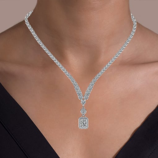 Emerald Halo Pendant V Riviera Necklace