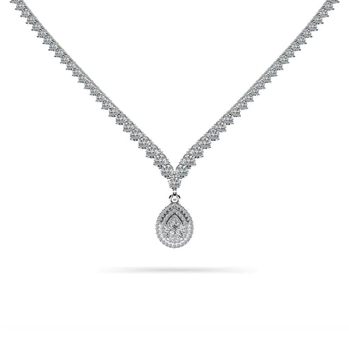 Pear Halo Pendant V Riviera Necklace