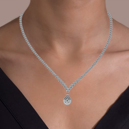 Pear Halo Pendant V Riviera Necklace