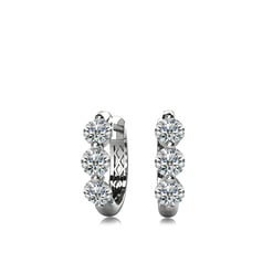Round Three Stone Share Prongs Hoop Earrings