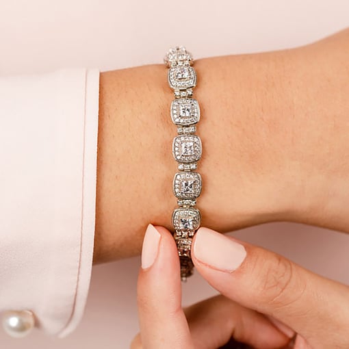 Milgrain Cushion Halo Tennis Bracelet