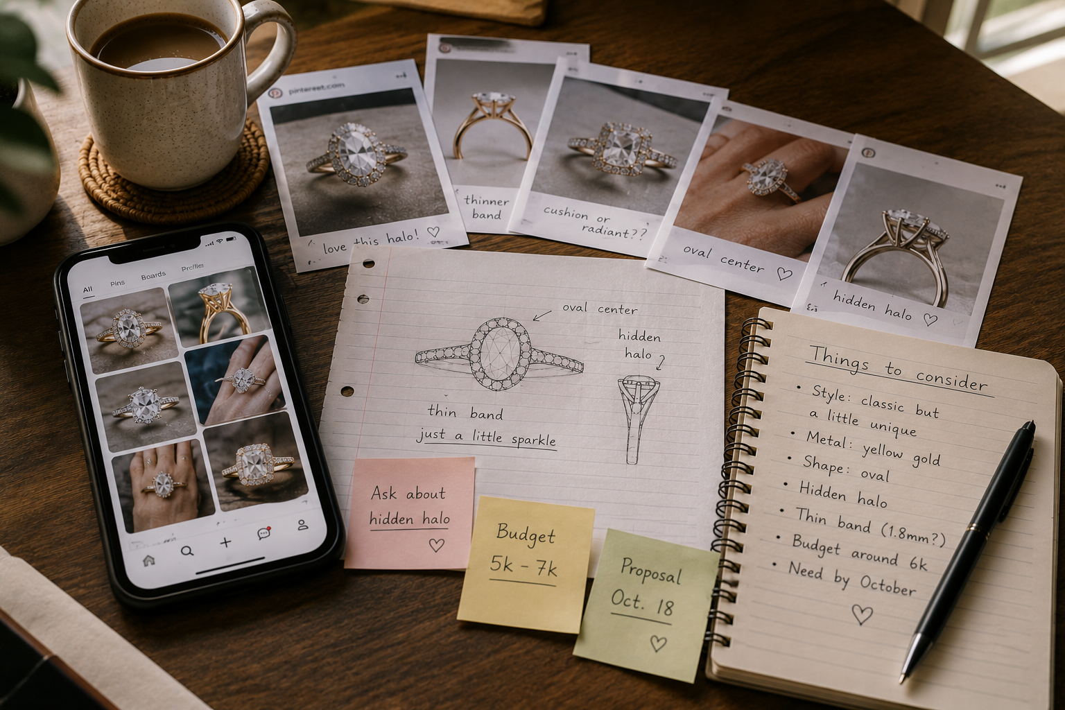 Custom engagement ring consultation checklist with lab-grown diamond and inspiration images