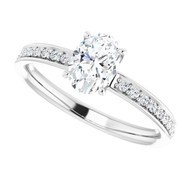 1.09 Oval Diamond GH/VS2+ Classic Sidestone Engagement Ring in 14KW | View5 1.09 Oval Diamond GH/VS2+ Classic Sidestone Engagement Ring in 14KW | View5