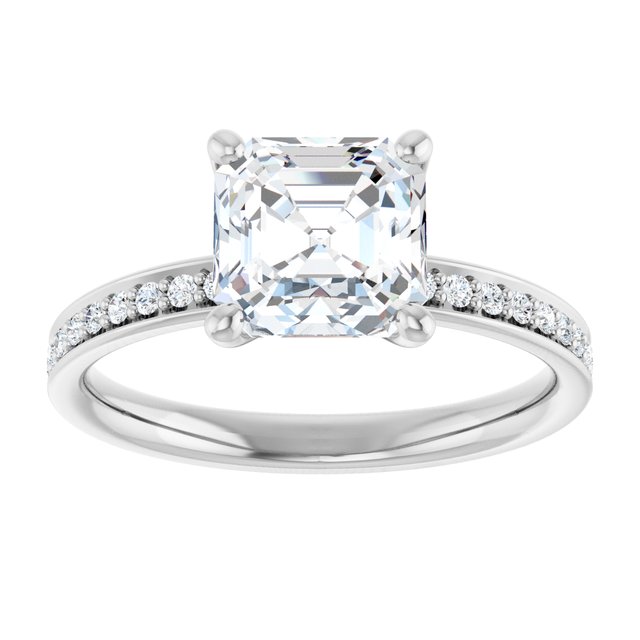 2.19 Asscher Moissanite DEF/VVS Classic Sidestone Engagement Ring in 14KW | ViewS 2.19 Asscher Moissanite DEF/VVS Classic Sidestone Engagement Ring in 14KW | ViewS