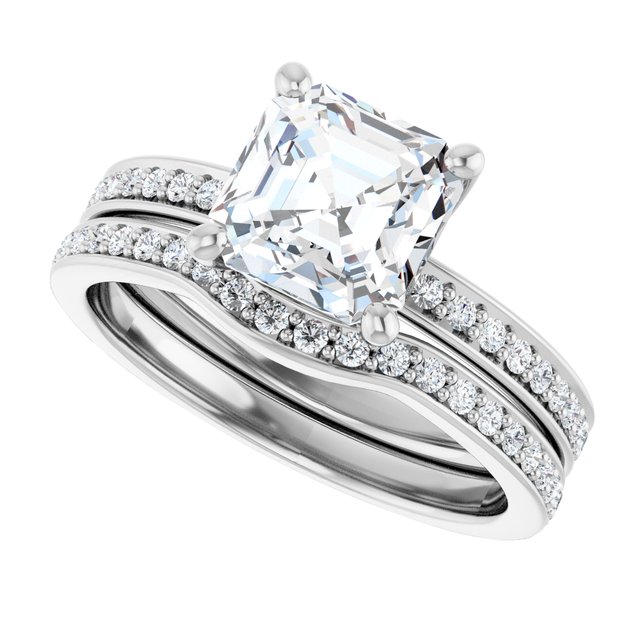 2.19 Asscher Moissanite DEF/VVS Classic Sidestone Engagement Ring in 14KW | AllComponents_View5 2.19 Asscher Moissanite DEF/VVS Classic Sidestone Engagement Ring in 14KW | AllComponents_View5