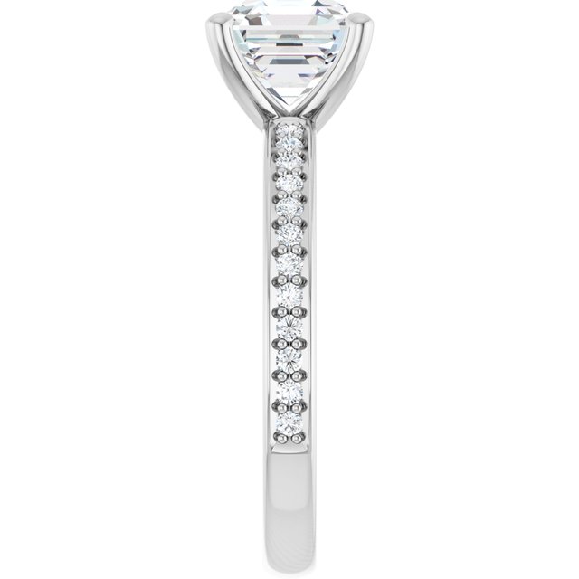 2.19 Asscher Moissanite DEF/VVS Classic Sidestone Engagement Ring in 14KW | ViewE 2.19 Asscher Moissanite DEF/VVS Classic Sidestone Engagement Ring in 14KW | ViewE