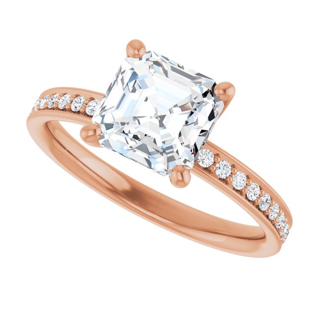 2.19 Asscher Diamond EF/VS1+ Classic Sidestone Engagement Ring in 14KR | View5 2.19 Asscher Diamond EF/VS1+ Classic Sidestone Engagement Ring in 14KR | View5