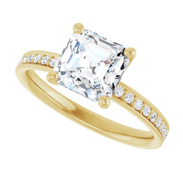 2.19 Asscher Lab-Grown D/VVS2+ Classic Sidestone Engagement Ring in 14KY | View5 2.19 Asscher Lab-Grown D/VVS2+ Classic Sidestone Engagement Ring in 14KY | View5