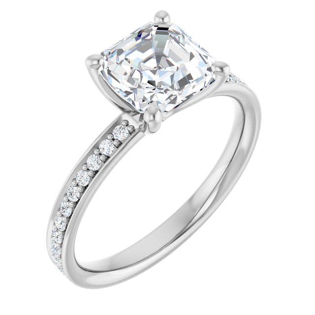 2.19 Asscher Moissanite DEF/VVS Classic Sidestone Engagement Ring in 14KW | ViewA 2.19 Asscher Moissanite DEF/VVS Classic Sidestone Engagement Ring in 14KW | ViewA