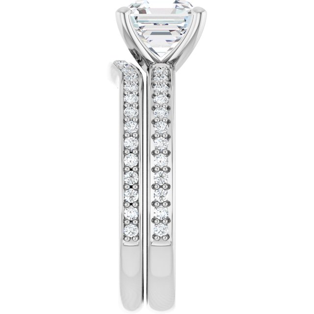 2.19 Asscher Moissanite DEF/VVS Classic Sidestone Engagement Ring in 14KW | AllComponents_ViewE 2.19 Asscher Moissanite DEF/VVS Classic Sidestone Engagement Ring in 14KW | AllComponents_ViewE