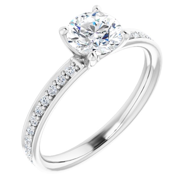 0.99 Round Diamond GH/VS2+ Classic Sidestone Engagement Ring in 14KW | ViewA 0.99 Round Diamond GH/VS2+ Classic Sidestone Engagement Ring in 14KW | ViewA