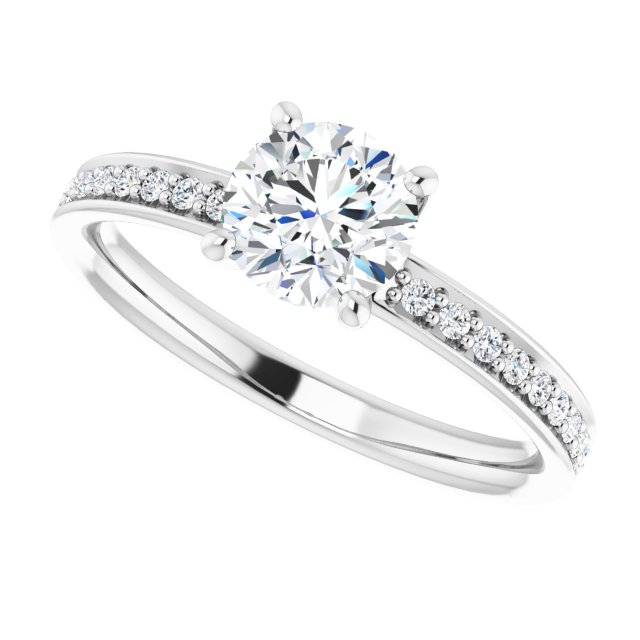 0.99 Round Diamond GH/VS2+ Classic Sidestone Engagement Ring in 14KW | View5 0.99 Round Diamond GH/VS2+ Classic Sidestone Engagement Ring in 14KW | View5