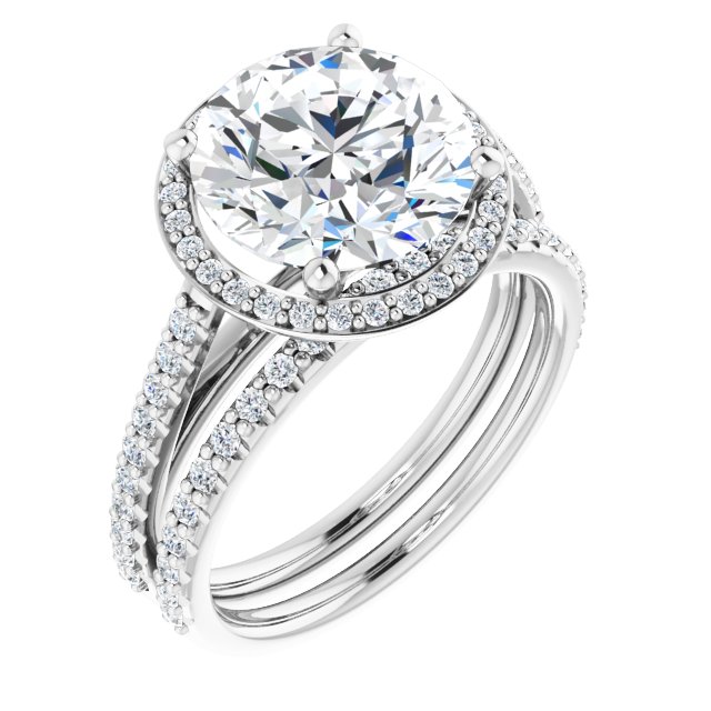 3.94 Tcw Round Moissanite DEF/VVS Classic Halo Engagement Ring in 14KW | AllComponents_ViewA 3.94 Tcw Round Moissanite DEF/VVS Classic Halo Engagement Ring in 14KW | AllComponents_ViewA
