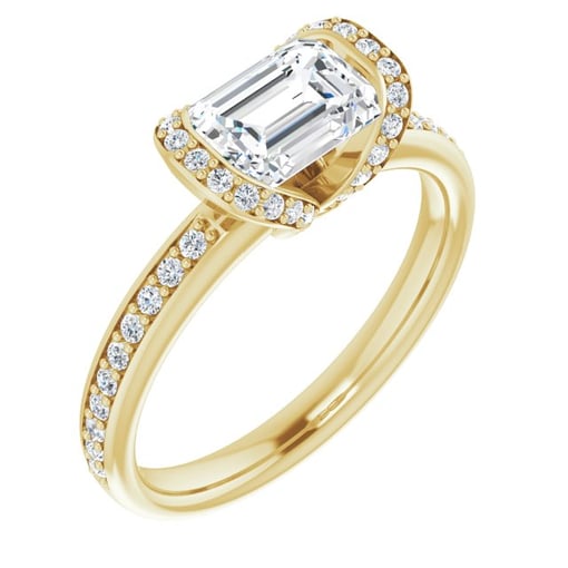 1.30 Tcw Emerald Lab-Grown EF/VS1+ Tension Halo Engagement Ring in 14KY | ViewA