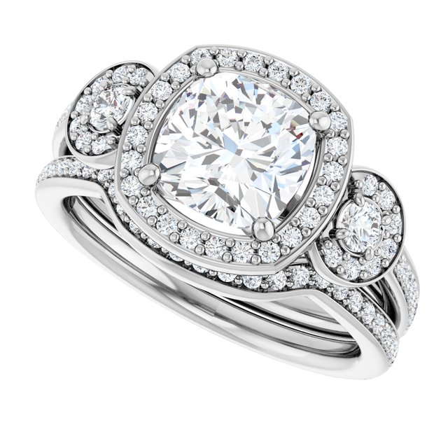 2.07 tcw Cushion Moissanite DEF/VVS Halo Three Stone Engagement Ring in 14KW | AllComponents_View5 2.07 tcw Cushion Moissanite DEF/VVS Halo Three Stone Engagement Ring in 14KW | AllComponents_View5