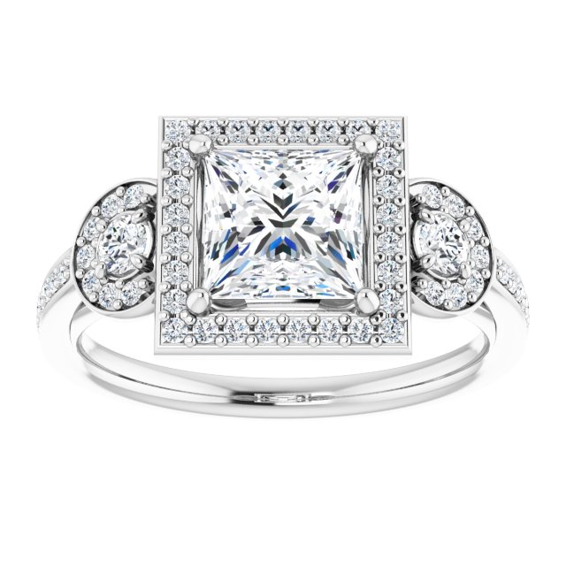 1.69 tcw Square Lab-Grown EF/VS1+ Halo Three Stone Engagement Ring in PLAT | ViewS 1.69 tcw Square Lab-Grown EF/VS1+ Halo Three Stone Engagement Ring in PLAT | ViewS