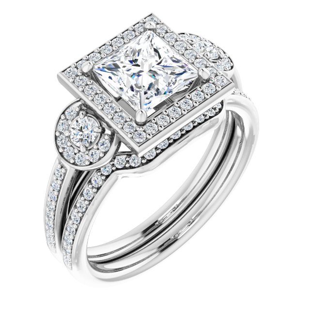 1.69 tcw Square Lab-Grown EF/VS1+ Halo Three Stone Engagement Ring in PLAT | AllComponents_ViewA 1.69 tcw Square Lab-Grown EF/VS1+ Halo Three Stone Engagement Ring in PLAT | AllComponents_ViewA