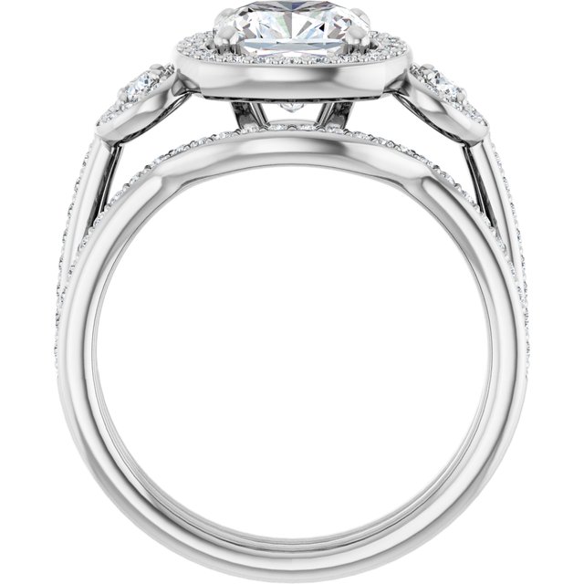 2.07 tcw Cushion Moissanite DEF/VVS Halo Three Stone Engagement Ring in 14KW | AllComponents_ViewB_4 2.07 tcw Cushion Moissanite DEF/VVS Halo Three Stone Engagement Ring in 14KW | AllComponents_ViewB_4