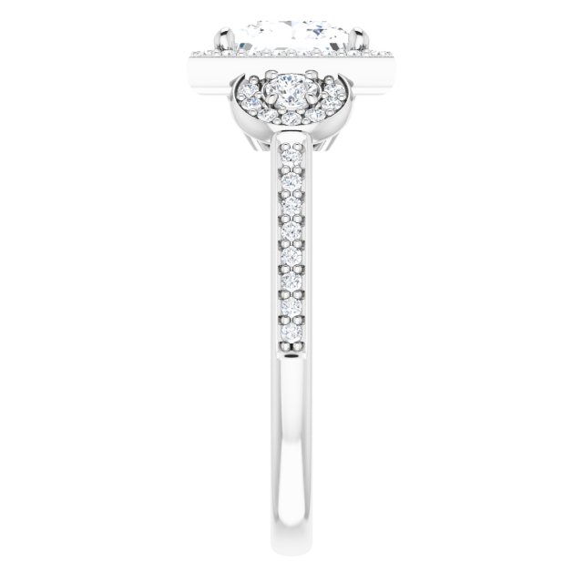 1.69 tcw Square Lab-Grown EF/VS1+ Halo Three Stone Engagement Ring in PLAT | ViewE 1.69 tcw Square Lab-Grown EF/VS1+ Halo Three Stone Engagement Ring in PLAT | ViewE