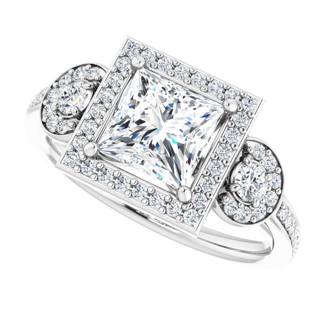 1.69 tcw Square Lab-Grown EF/VS1+ Halo Three Stone Engagement Ring in PLAT | View5 1.69 tcw Square Lab-Grown EF/VS1+ Halo Three Stone Engagement Ring in PLAT | View5