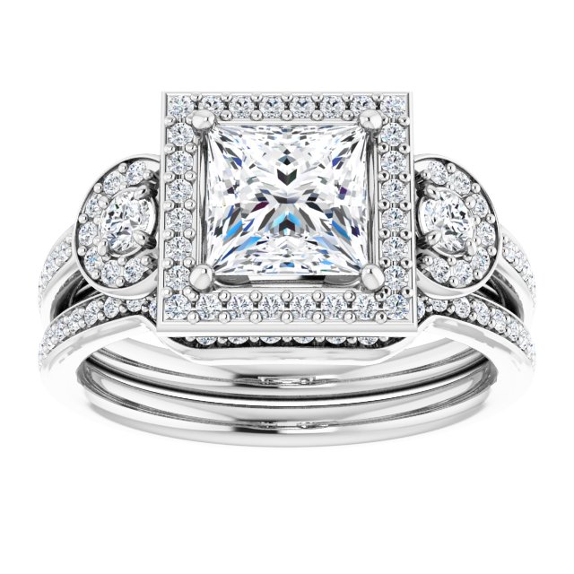 1.69 tcw Square Lab-Grown EF/VS1+ Halo Three Stone Engagement Ring in PLAT | AllComponents_ViewS 1.69 tcw Square Lab-Grown EF/VS1+ Halo Three Stone Engagement Ring in PLAT | AllComponents_ViewS