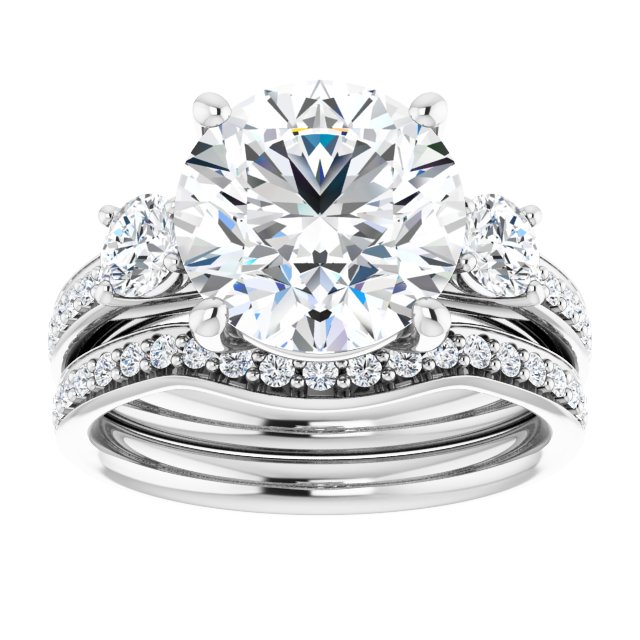 4.22 tcw Round Moissanite DEF/VVS Trellis Three Stone Engagement Ring in 14KW | AllComponents_ViewS 4.22 tcw Round Moissanite DEF/VVS Trellis Three Stone Engagement Ring in 14KW | AllComponents_ViewS