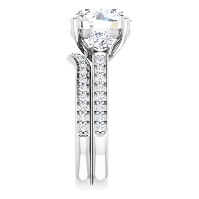 4.22 tcw Round Moissanite DEF/VVS Trellis Three Stone Engagement Ring in 14KW | AllComponents_ViewE 4.22 tcw Round Moissanite DEF/VVS Trellis Three Stone Engagement Ring in 14KW | AllComponents_ViewE