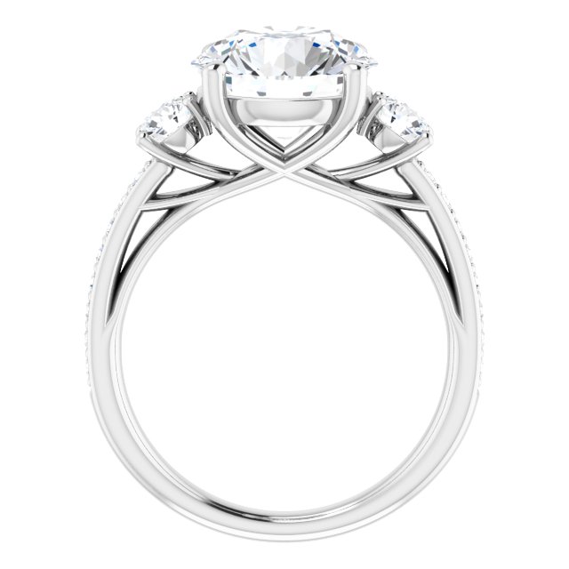 4.22 tcw Round Moissanite DEF/VVS Trellis Three Stone Engagement Ring in 14KW | ViewB_4 4.22 tcw Round Moissanite DEF/VVS Trellis Three Stone Engagement Ring in 14KW | ViewB_4