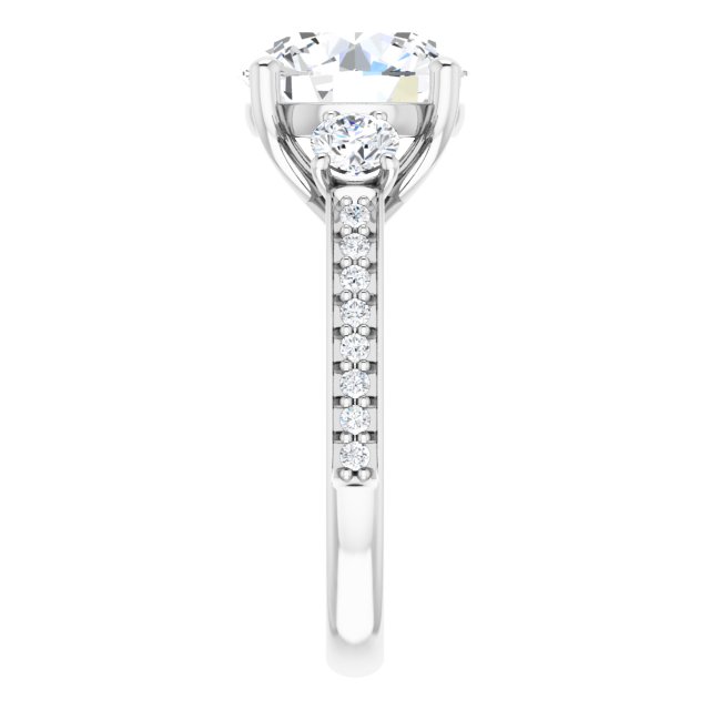 4.22 tcw Round Moissanite DEF/VVS Trellis Three Stone Engagement Ring in 14KW | ViewE 4.22 tcw Round Moissanite DEF/VVS Trellis Three Stone Engagement Ring in 14KW | ViewE