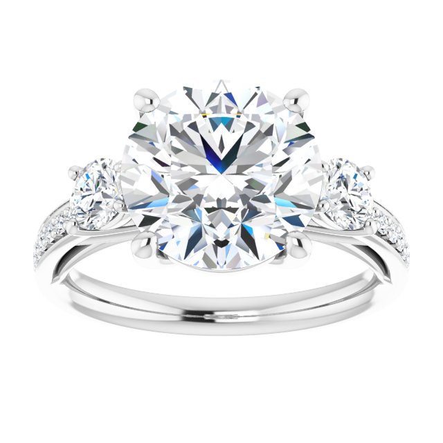 4.22 tcw Round Moissanite DEF/VVS Trellis Three Stone Engagement Ring in 14KW | ViewS 4.22 tcw Round Moissanite DEF/VVS Trellis Three Stone Engagement Ring in 14KW | ViewS