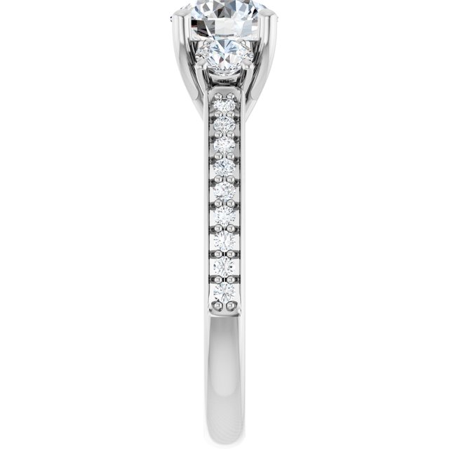 1.50 tcw Round Lab-Grown GH/VS2+ Trellis Three Stone Engagement Ring in PLAT | ViewE 1.50 tcw Round Lab-Grown GH/VS2+ Trellis Three Stone Engagement Ring in PLAT | ViewE