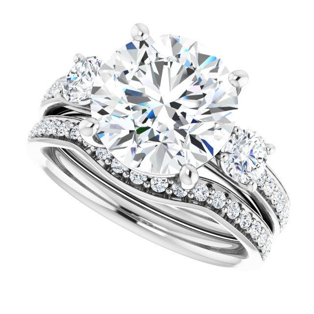 4.22 tcw Round Moissanite DEF/VVS Trellis Three Stone Engagement Ring in 14KW | AllComponents_View5 4.22 tcw Round Moissanite DEF/VVS Trellis Three Stone Engagement Ring in 14KW | AllComponents_View5