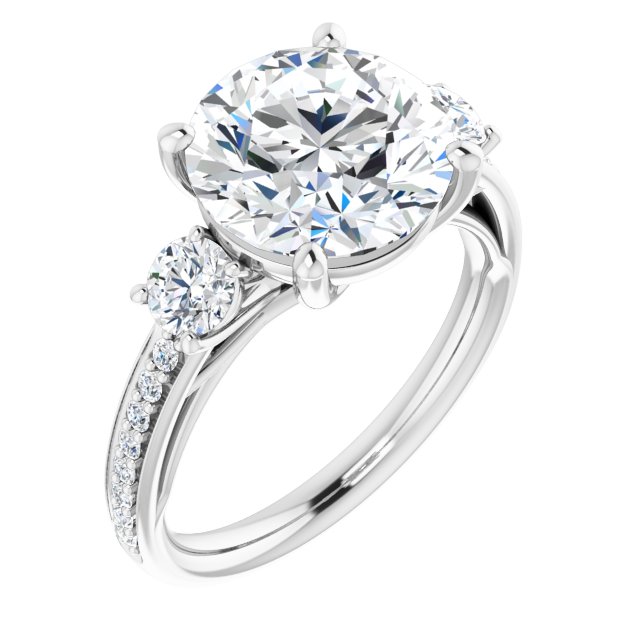4.22 tcw Round Moissanite DEF/VVS Trellis Three Stone Engagement Ring in 14KW | ViewA 4.22 tcw Round Moissanite DEF/VVS Trellis Three Stone Engagement Ring in 14KW | ViewA