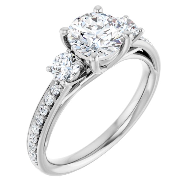 1.50 tcw Round Lab-Grown GH/VS2+ Trellis Three Stone Engagement Ring in PLAT | ViewA 1.50 tcw Round Lab-Grown GH/VS2+ Trellis Three Stone Engagement Ring in PLAT | ViewA