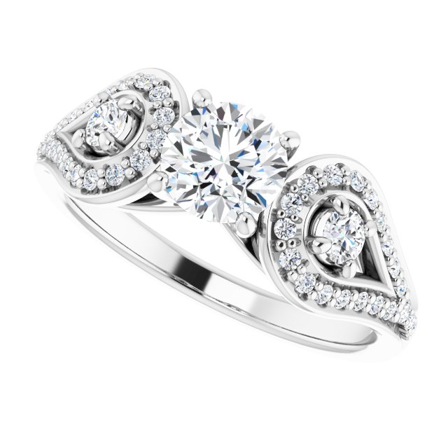 0.93 tcw Round Diamond GH/VS2+ Modern Three Stone Engagement Ring in 14KW | View5 0.93 tcw Round Diamond GH/VS2+ Modern Three Stone Engagement Ring in 14KW | View5
