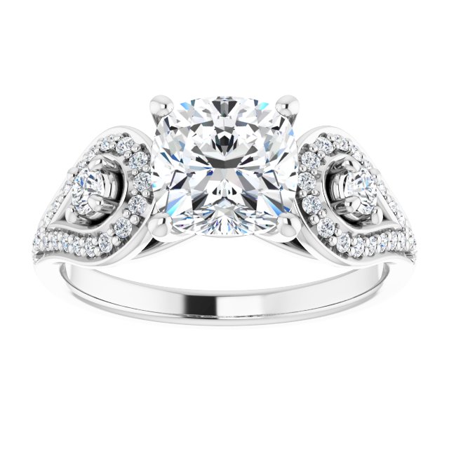 2.03 tcw Cushion Moissanite DEF/VVS Modern Three Stone Engagement Ring in 14KW | ViewS 2.03 tcw Cushion Moissanite DEF/VVS Modern Three Stone Engagement Ring in 14KW | ViewS
