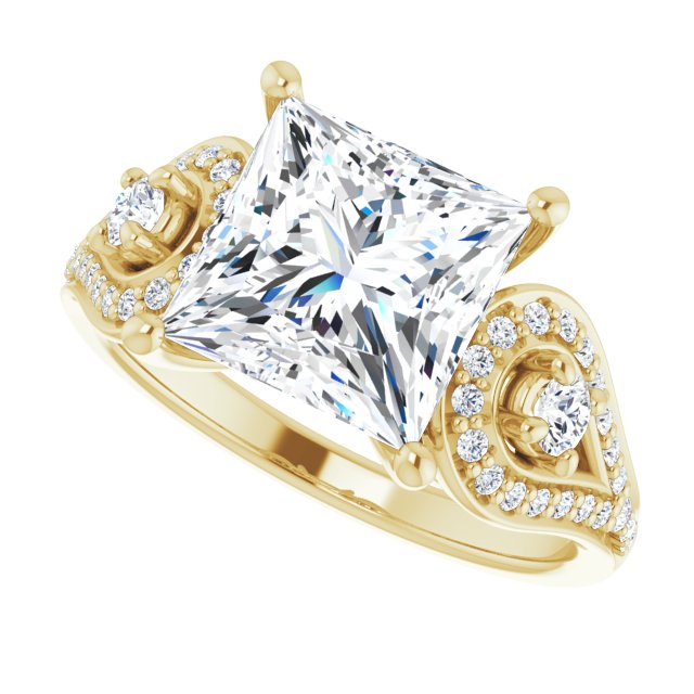 3.43 tcw Square Diamond EF/VS1+ Modern Three Stone Engagement Ring in 14KY | View5 3.43 tcw Square Diamond EF/VS1+ Modern Three Stone Engagement Ring in 14KY | View5