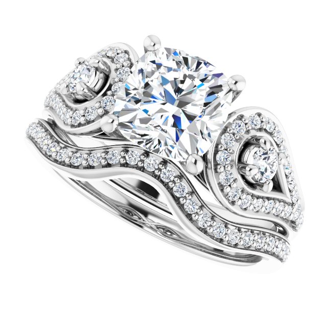 2.03 tcw Cushion Moissanite DEF/VVS Modern Three Stone Engagement Ring in 14KW | AllComponents_View5 2.03 tcw Cushion Moissanite DEF/VVS Modern Three Stone Engagement Ring in 14KW | AllComponents_View5