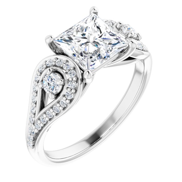 2.03 tcw Square Moissanite DEF/VVS Modern Three Stone Engagement Ring in 14KW | ViewA